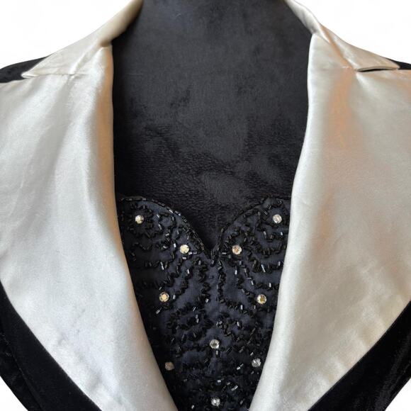 HW Collections Black Velvet Halter Dress Beaded Bodice XS/S - Picture 3 of 8